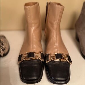 Elegant Two-Tone Leather Ankle Boots